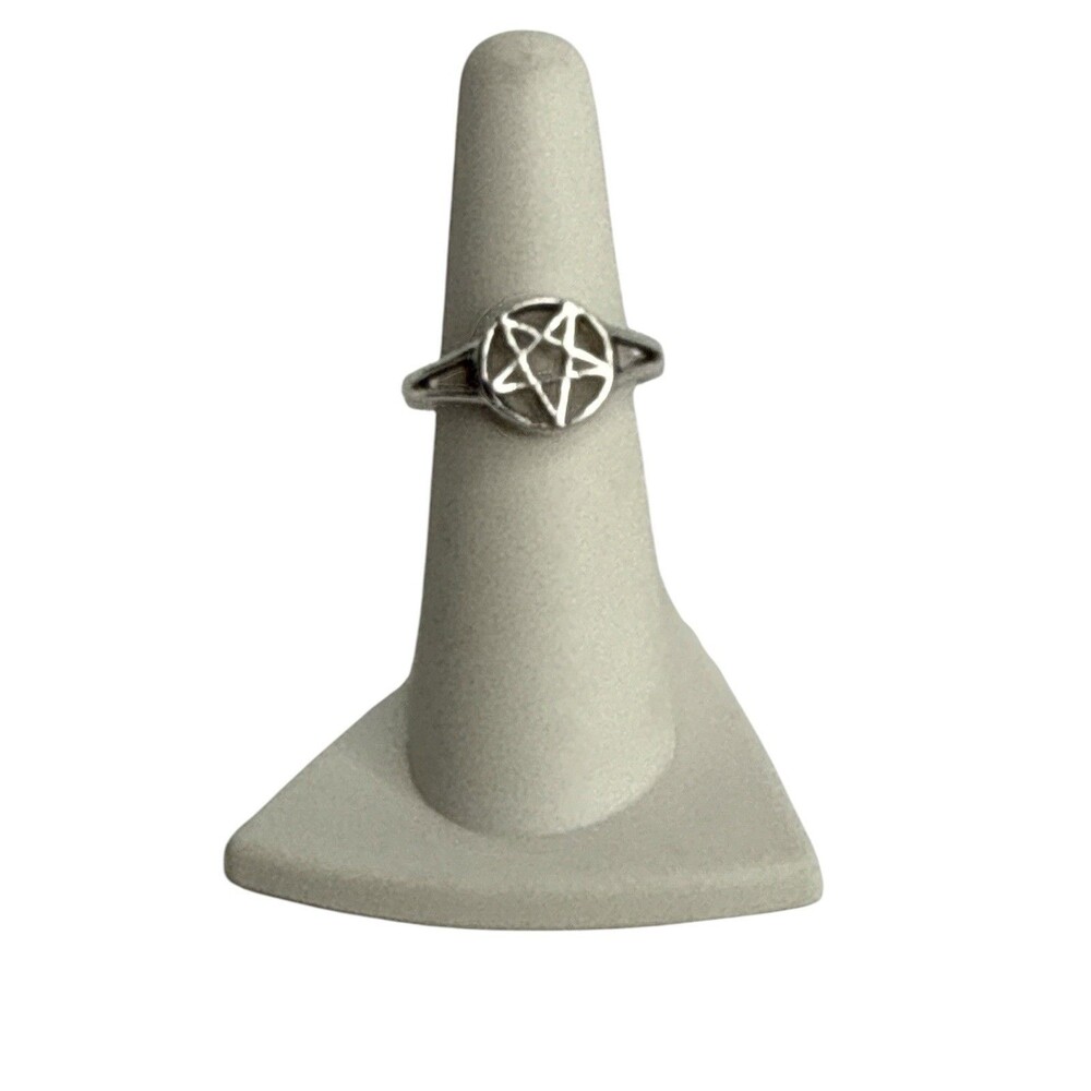 925 Sterling Silver Pentacle Pentagram Star Ring Size 6 Wiccan Pagan Gothic